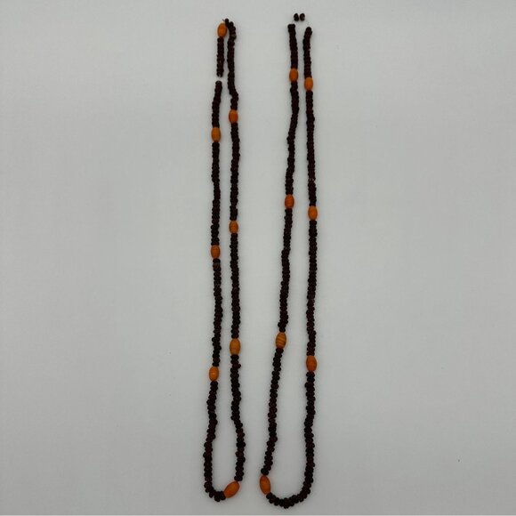 Seed Necklaces Beaded Handmade Natural Orange Brown Botanical Folk Art Set of 2 - Picture 3 of 8